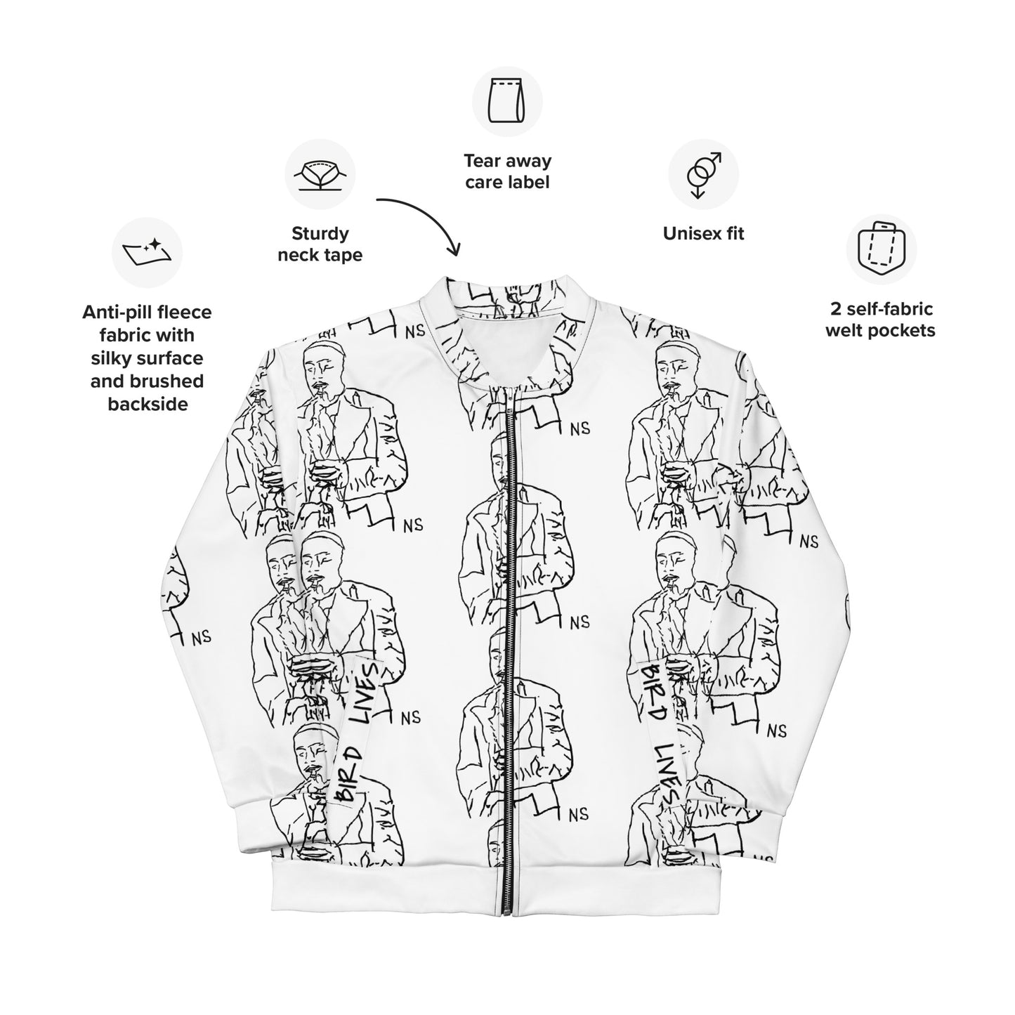 "Bird Lives" Charlie Parker design light bomber jacket